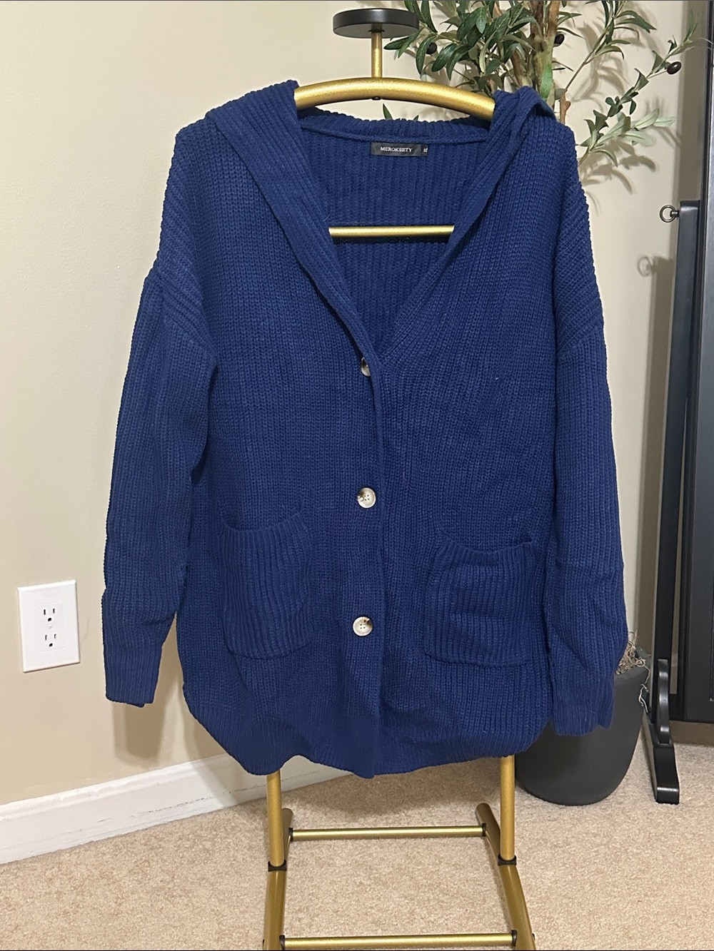 Merokeety Navy Button-Up Cardigan